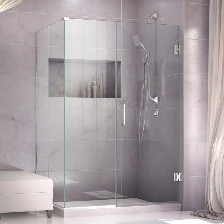 Unidoor Plus 60" W x 34" D x 72" H Frameless Rectangle Shower Enclosure with Fixed Panel