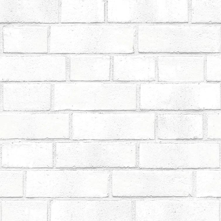 Tempaper Textured Faux Brick White Peel and Stick Wallpaper, 20.5" x 16.5'