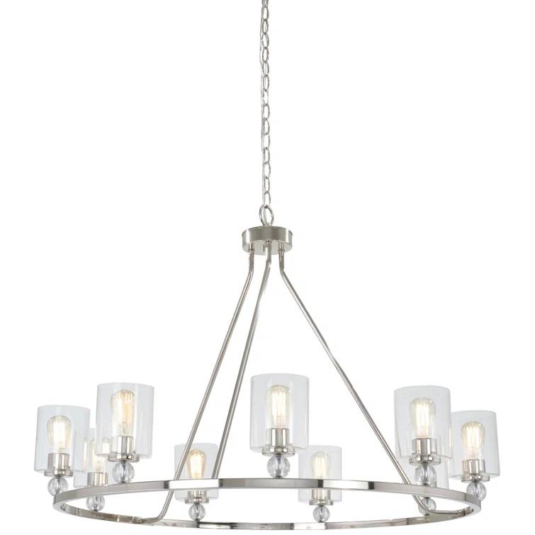 Chandelier 9 Light Polished Nickel Glass In Transitional Style 31 Inches Tall By 45 Inches Wide     -Traditional Installation Minka Lavery 3087-613