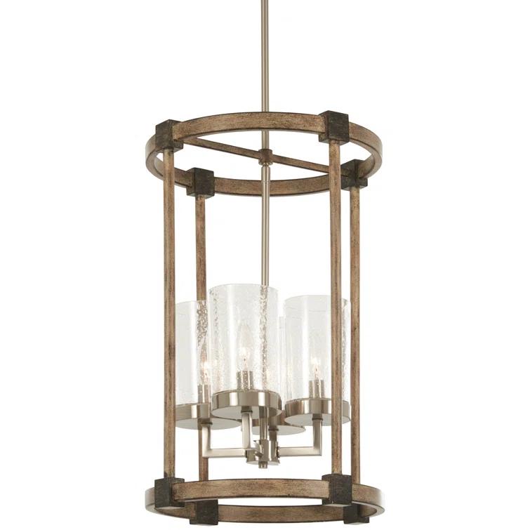 Minka Lavery Nickel Stone Pendant Chandelier 14 1/2" Wide Farmhouse Seeded Glass Shade 4-Light Fixture for Dining Room House Home