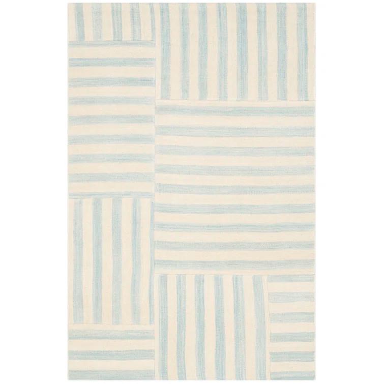 Sky Blue and White Wool Stripe 4' x 6' Area Rug