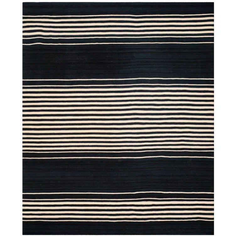 Modern Striped Handwoven Wool 9' x 12' Area Rug in Cinder