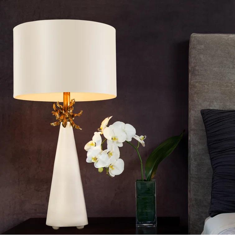 Lucas McKearn Neo Contemporary Metal Table Lamp with Gold Accents in White