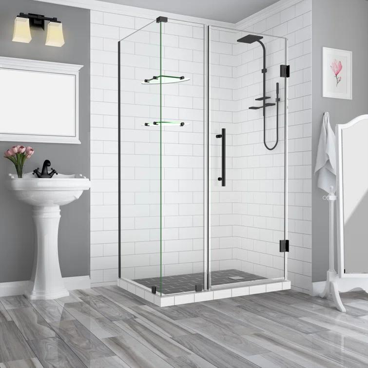 Aston SEN962EZ-MB-372336-10 Bromley GS Frameless 36.38" x 72" Rectangle Hinged Shower Enclosure