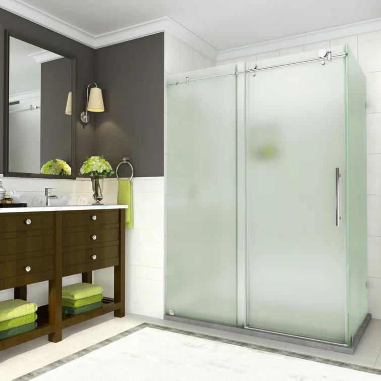 Coraline 56" - 60" W x 33.875" D x 76" H Frameless Sliding Shower Enclosure w/ Frosted Glass