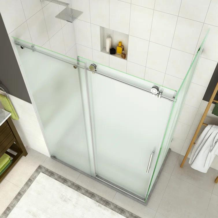 Coraline 56" - 60" W x 33.875" D x 76" H Frameless Sliding Shower Enclosure w/ Frosted Glass