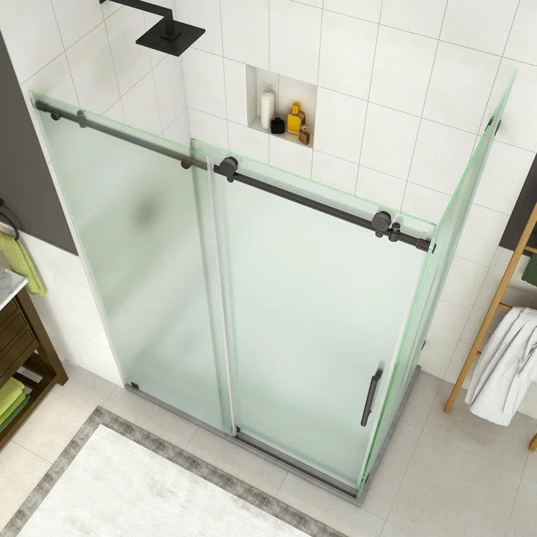 Coraline 56" - 60" W x 33.875" D x 76" H Frameless Sliding Shower Enclosure w/ Frosted Glass