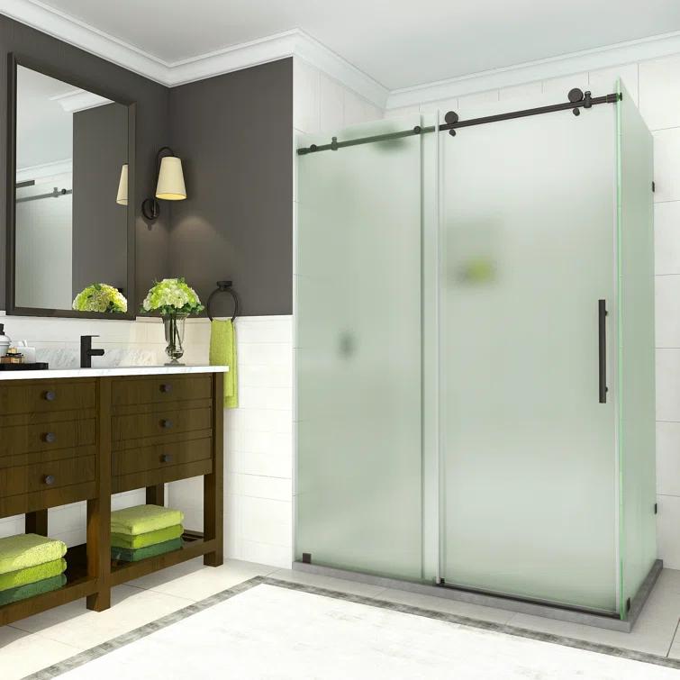 Coraline 56" - 60" W x 33.875" D x 76" H Frameless Sliding Shower Enclosure w/ Frosted Glass