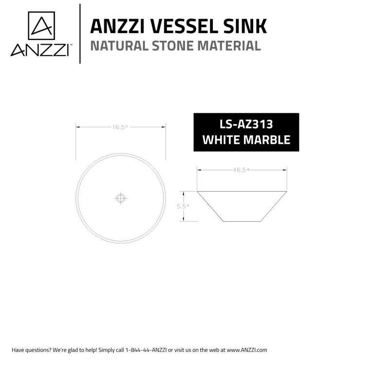 ANZZI Cliffs Of Dover 16.5'' White Marble Stone Circular Bathroom Sink
