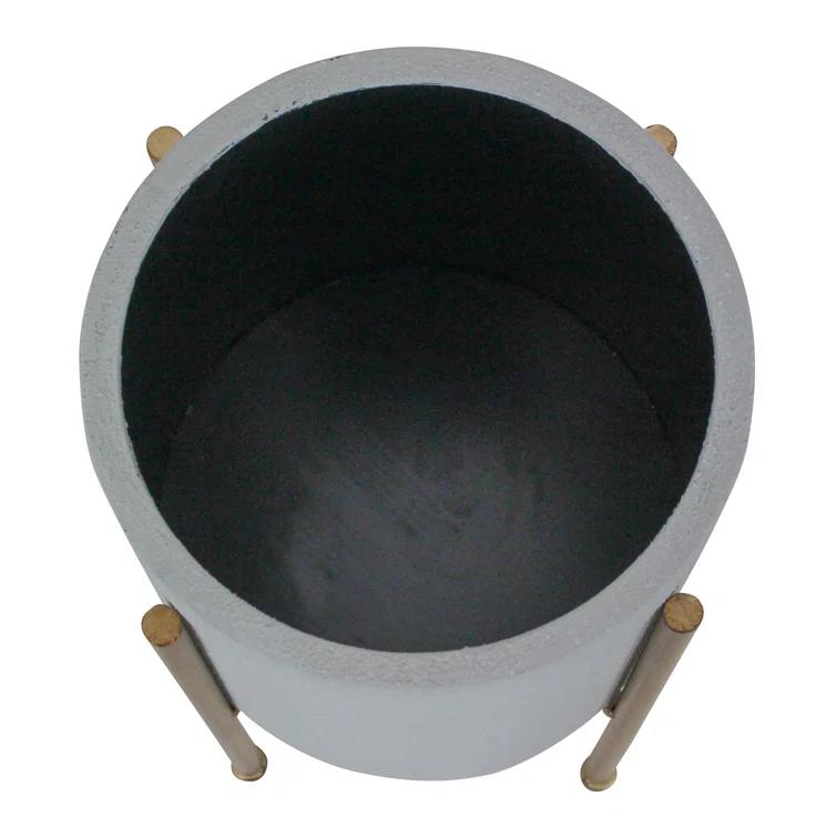 Stacia Round Metal Mid Century Indoor Pot Planter Set