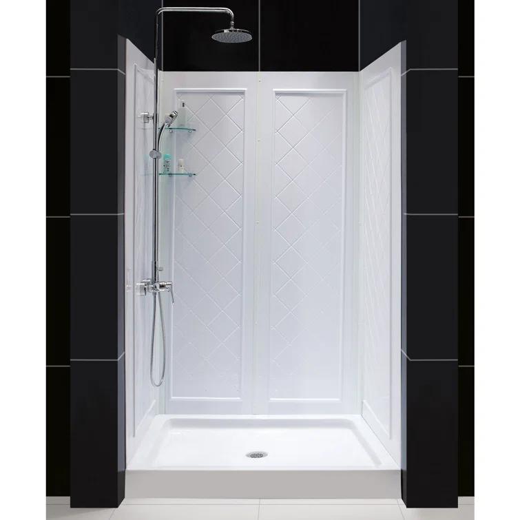 Qwall 48" W x 32" D x 76.75" H Framed Rectangle Shower Stall with Base Included