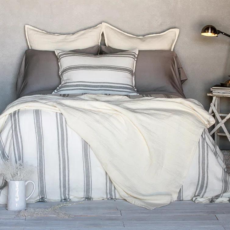 Jackson Linen Duvet by Pom Pom at Home - Cream and Gray / Queen