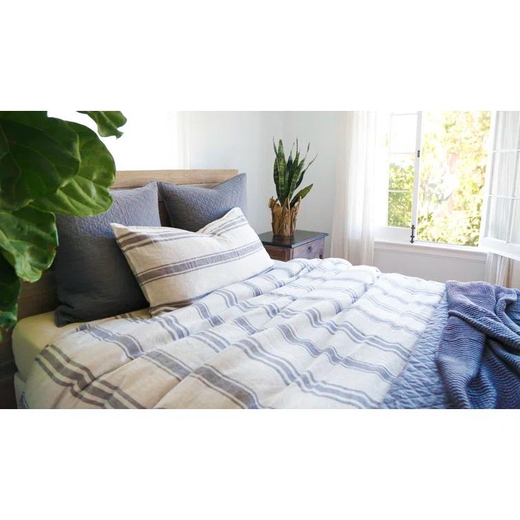 Jackson Linen Duvet by Pom Pom at Home - Flax and Midnight / King