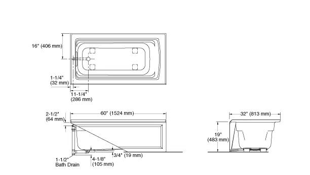 Archer® 60" x 32" Acrylic Alcove Soaking Bathtub with Comfort Depth