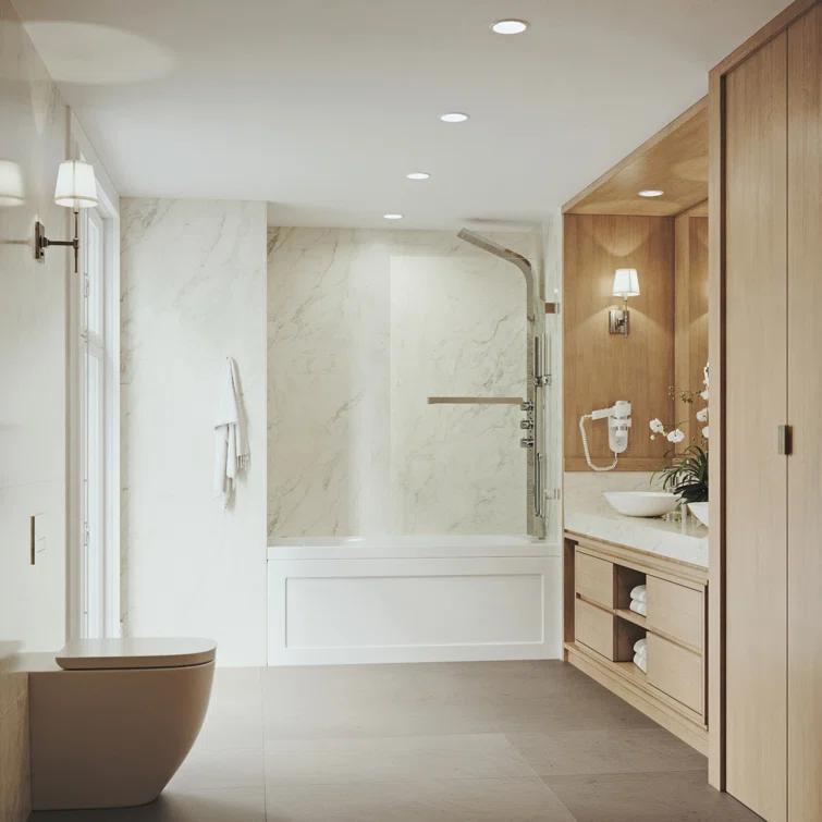 Rialto 34" W x 58" H Hinged Frameless Tub Door with with 5/16" Glass
