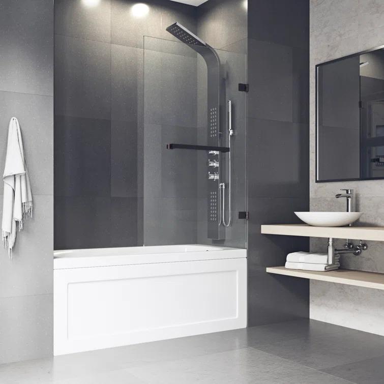Rialto 34" W x 58" H Hinged Frameless Tub Door with with 5/16" Glass