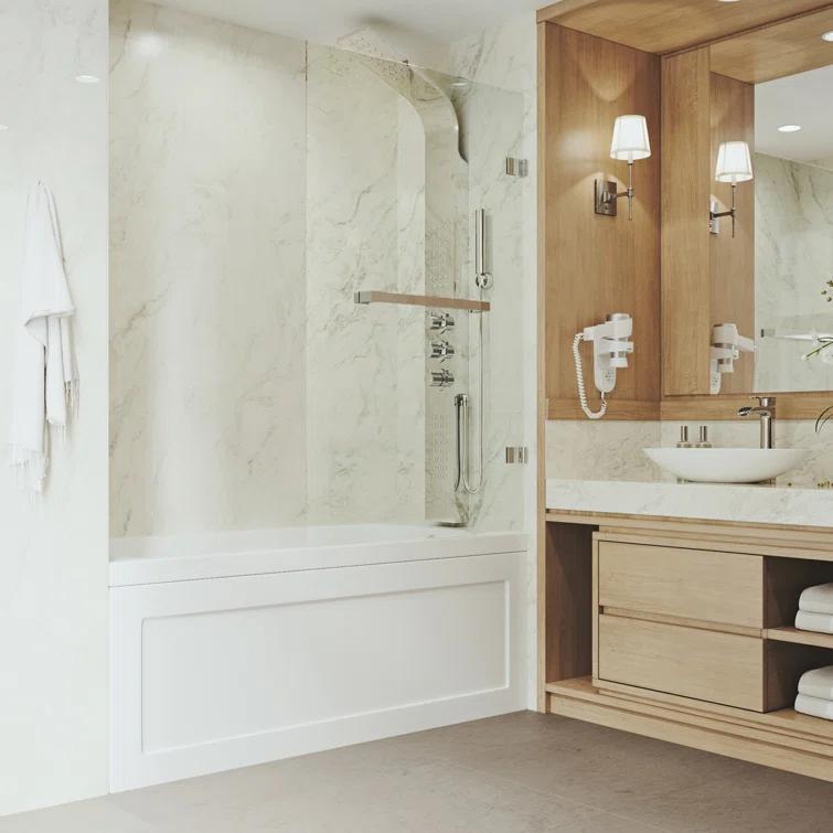 Rialto 34" W x 58" H Hinged Frameless Tub Door with with 5/16" Glass