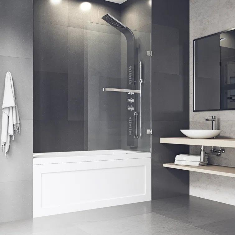 Rialto 34" W x 58" H Hinged Frameless Tub Door with with 5/16" Glass