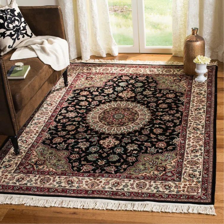 Royal Kerman Wool Pile Oriental Rug in Ivory/Brown/Black