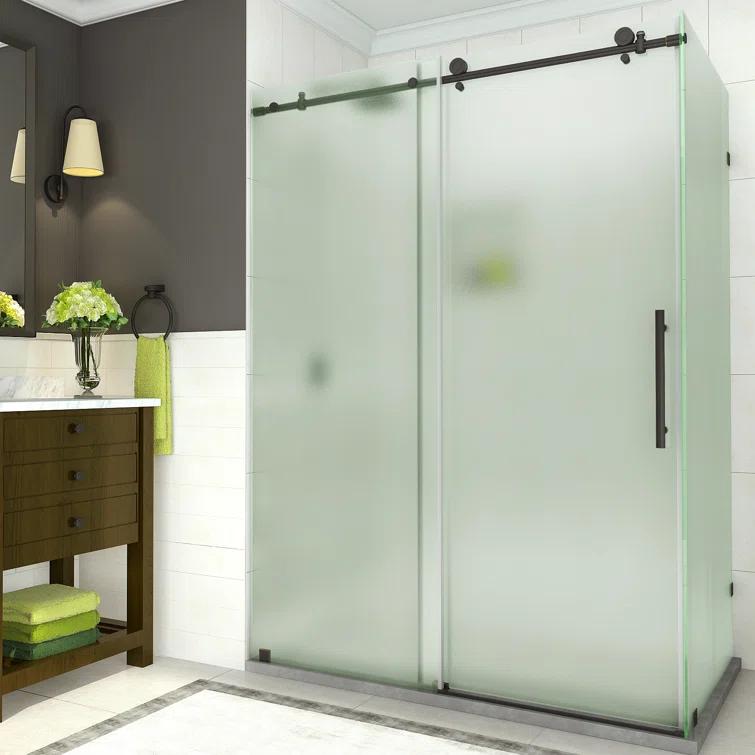 Coraline 56" - 60" W x 33.875" D x 76" H Frameless Sliding Shower Enclosure w/ Frosted Glass