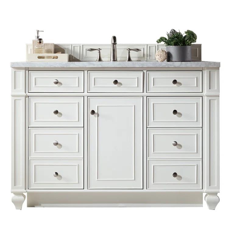 Bright White Plywood Transitional Single Vanity with Veneer Finish