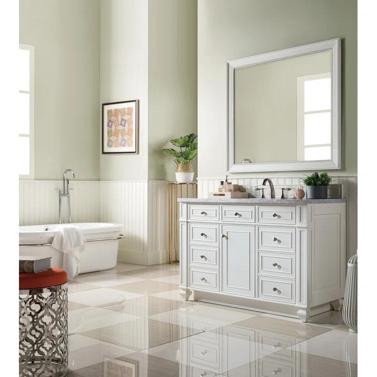 Bright White Plywood Transitional Single Vanity with Veneer Finish