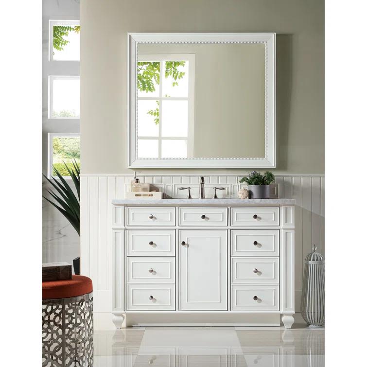 Bright White Plywood Transitional Single Vanity with Veneer Finish