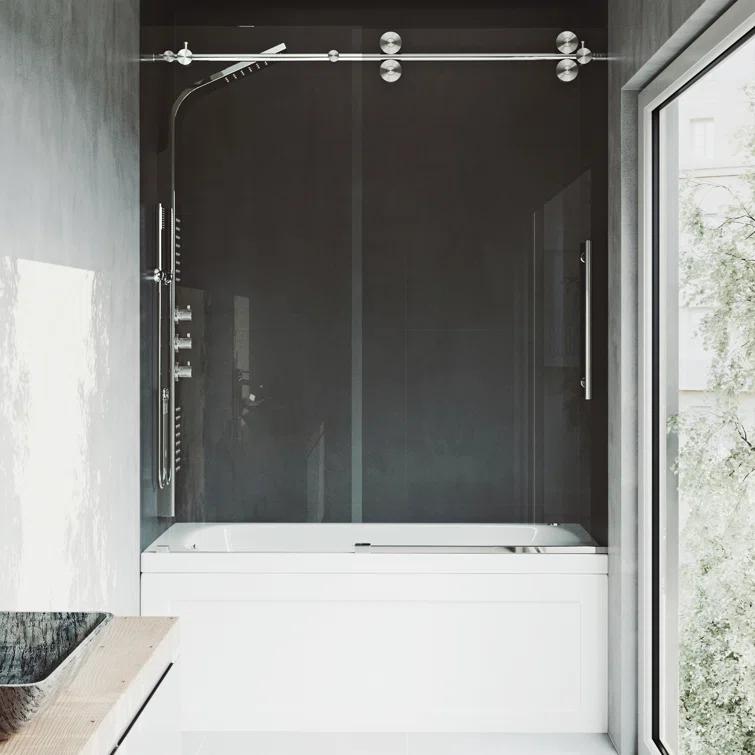 Elan 56-60" W x 66" H Sliding Frameless Tub Door with 3/8" Clear Glass