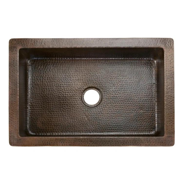 33" Hammered Copper Apron Front Single Basin Kitchen Sink