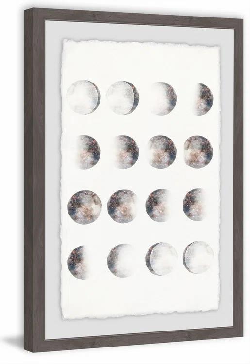 Gray Framed Graphic Art Print on Paper with Moon Phases