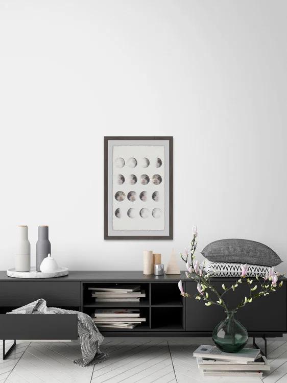 Gray Framed Graphic Art Print on Paper with Moon Phases