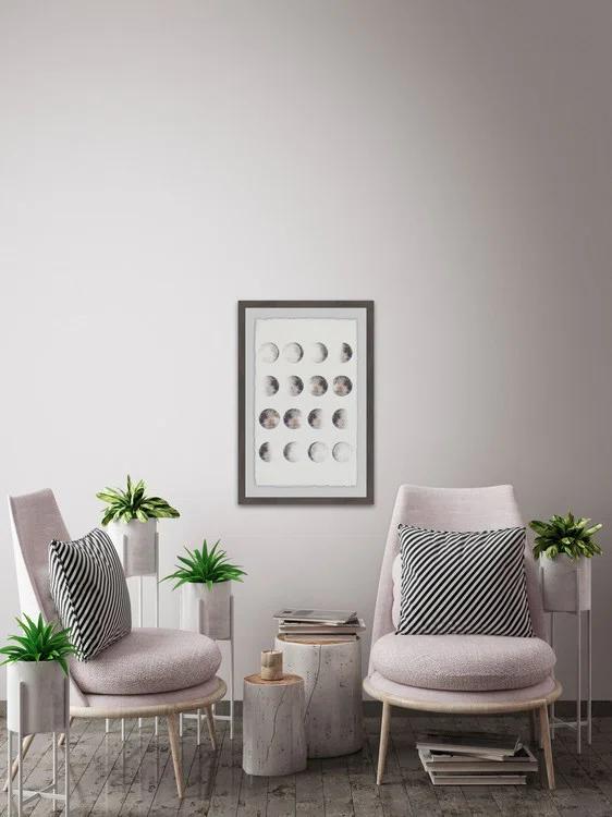 Gray Framed Graphic Art Print on Paper with Moon Phases