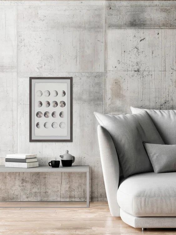Gray Framed Graphic Art Print on Paper with Moon Phases