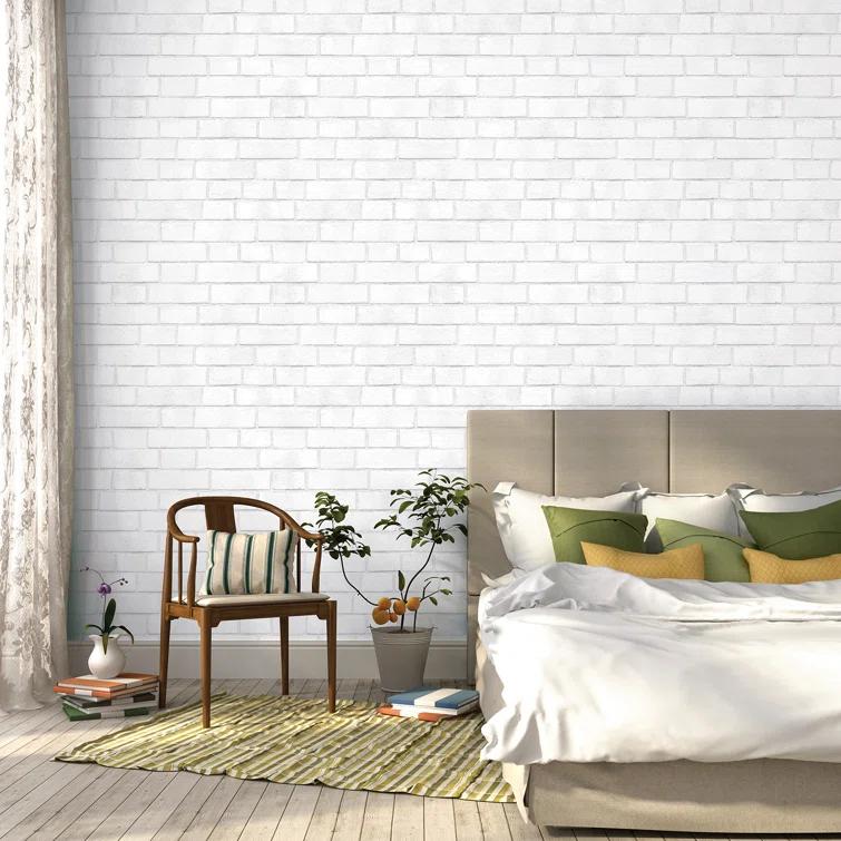 Tempaper Textured Faux Brick White Peel and Stick Wallpaper, 20.5" x 16.5'