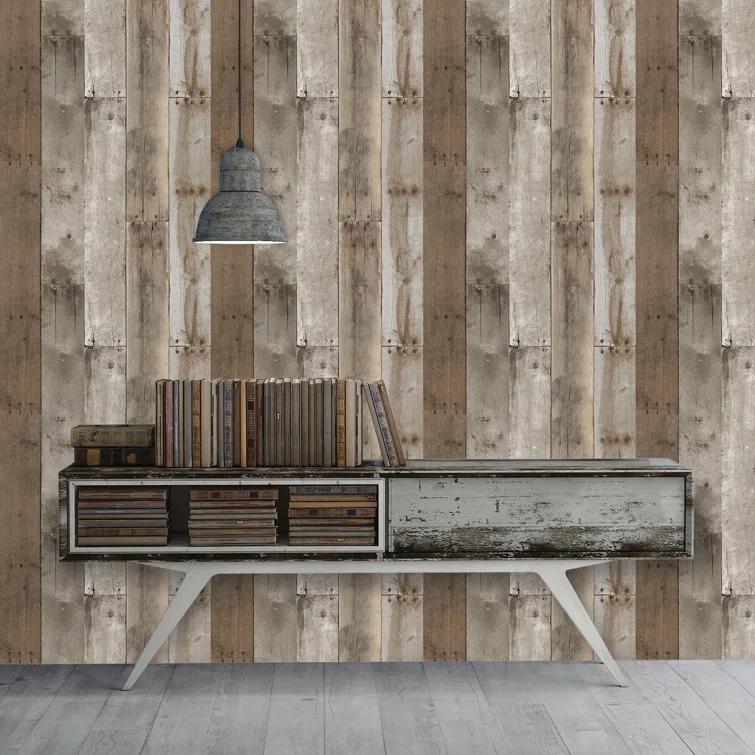 Tempaper Repurposed Wood Weathered Peel and Stick Wallpaper, 20.5" x 16.5'