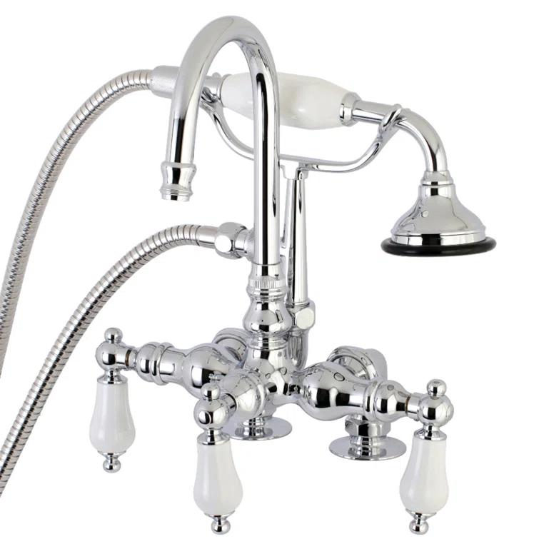 Kingston Brass Aqua Vintage Three-Handle 2-Hole Deck Mount Clawfoot Tub Faucet with Hand Shower