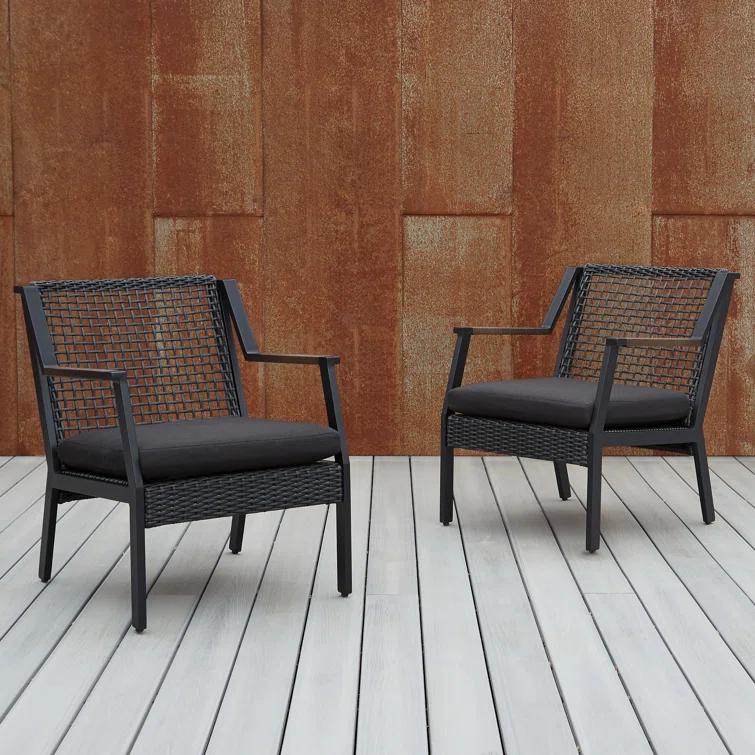 Real Flame Calvin Aluminum Patio Dining Arm Chair in Black (Set of 2)