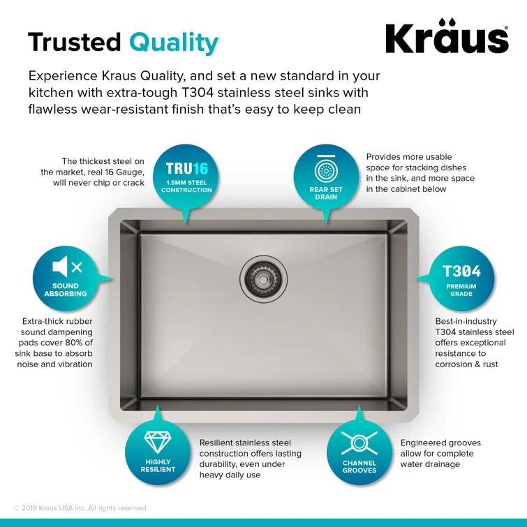 KRAUS Standart PRO™ Undermount 16 Gauge Stainless Steel Kitchen Sink