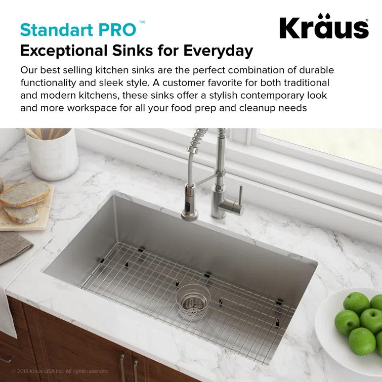 KRAUS Standart PRO™ Undermount 16 Gauge Stainless Steel Kitchen Sink