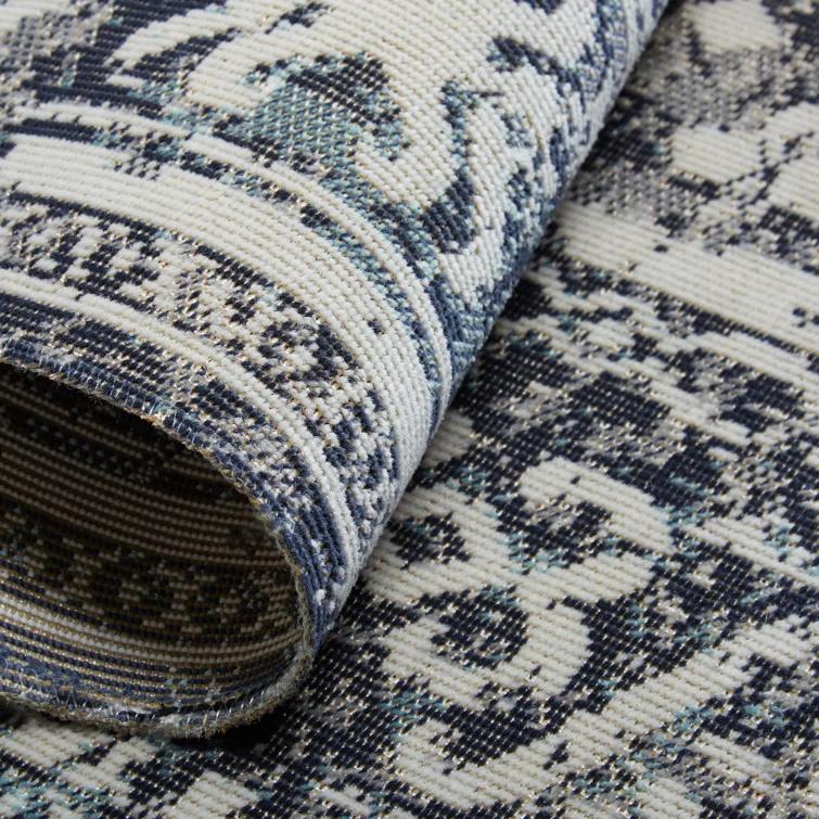 Nicole Miller New York Patio Sofia Ivy Distressed Indoor/Outdoor Area Rug, Navy Blue/Ivory
