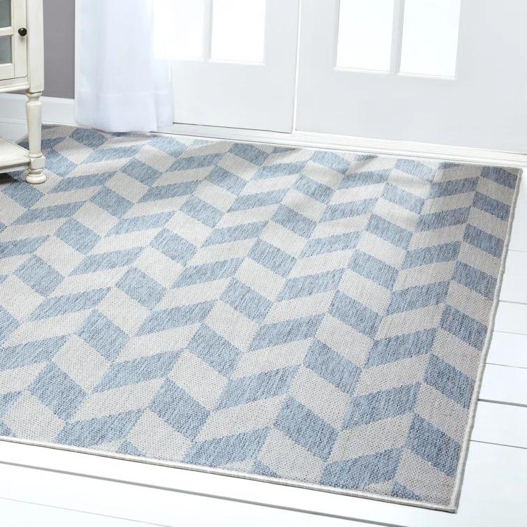 Nicole Miller New York Patio Country Calla Herringbone Indoor/Outdoor Area Rug, Blue/Grey