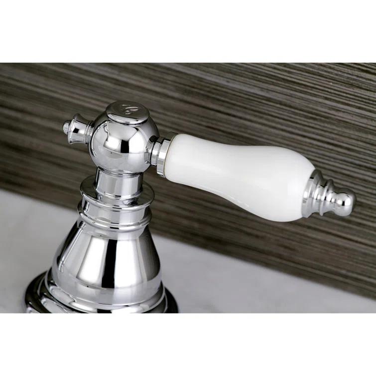 Kingston Brass American Patriot Two-Handle 3-Hole Deck Mount Widespread Bathroom Faucet with Retail Pop-Up Drain