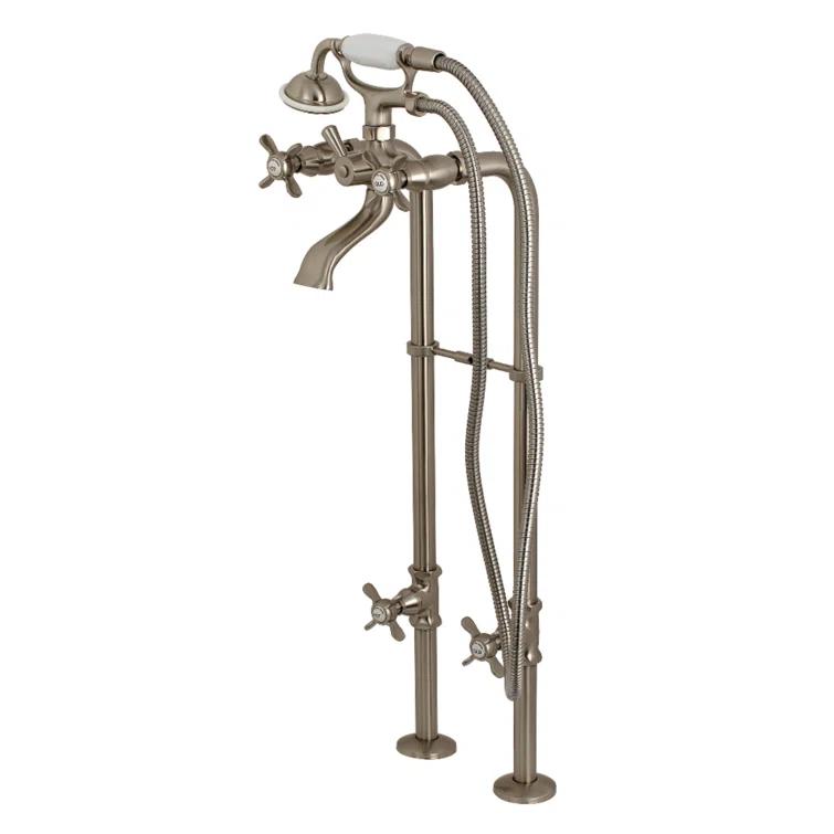 Kingston Brass Kingston Three-Handle 2-Hole Freestanding Tub Faucet with Supply Line and Stop Valve