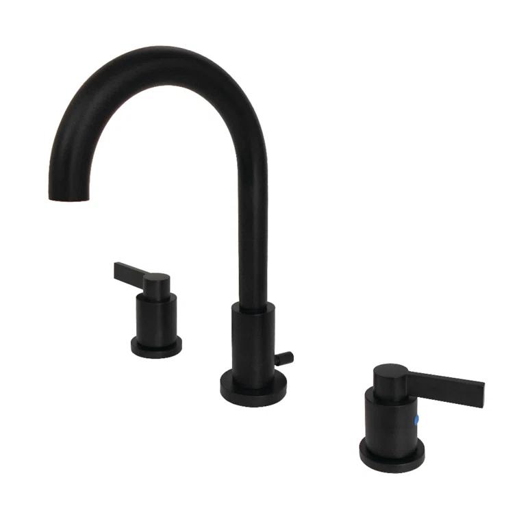 Kingston Brass NuvoFusion Two-Handle 3-Hole Deck Mount Widespread Bathroom Faucet with Brass Pop-Up Drain