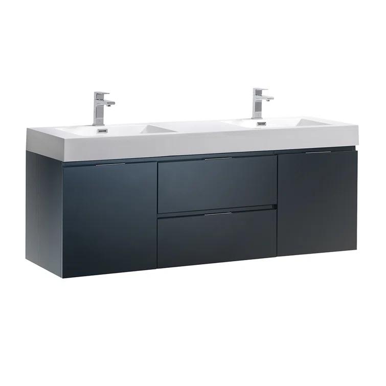 Valencia 60" Wall Mount Double Sink Bathroom Vanity with Top and Sinks (Faucets Not Included)