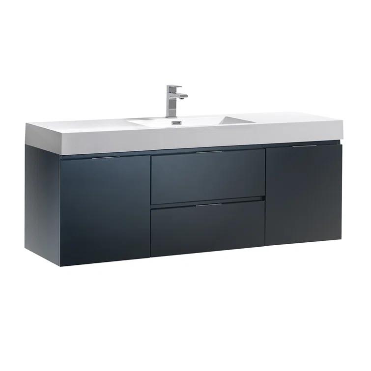Valencia 60" Wall Mount Single Sink Bathroom Vanity with Top and Sink (Faucet Not Included)