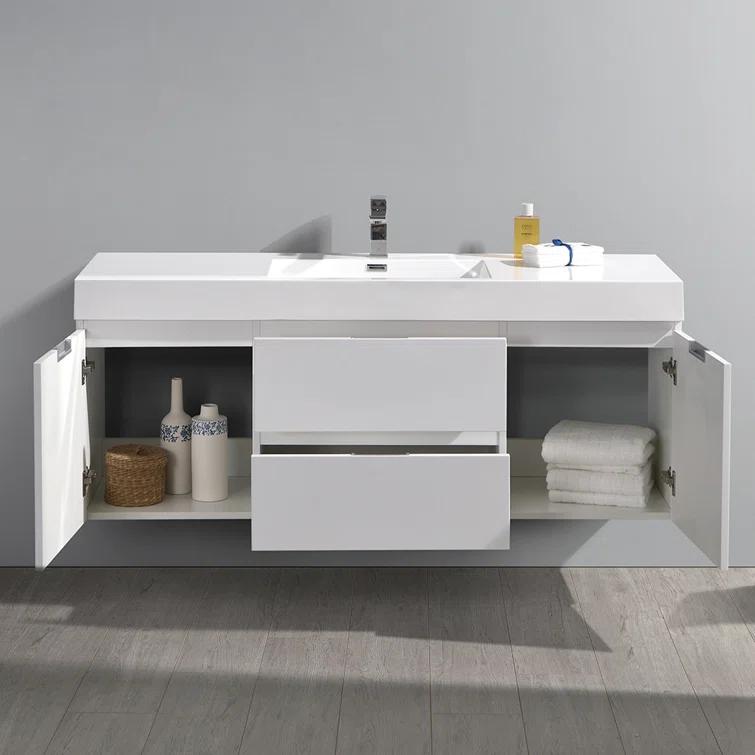 Valencia 60" Wall Mount Single Sink Bathroom Vanity with Top and Sink (Faucet Not Included)