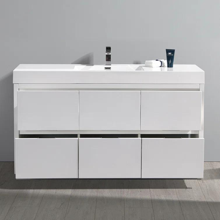 Valencia 60" Freestanding Single Modern Bathroom Vanity with Ingegrated Sink - Faucet Not Included