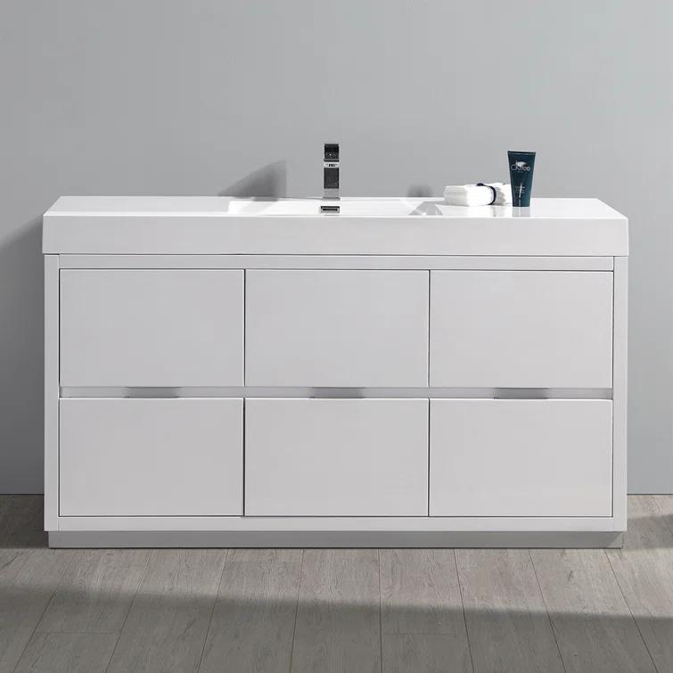 Valencia 60" Freestanding Single Modern Bathroom Vanity with Ingegrated Sink - Faucet Not Included
