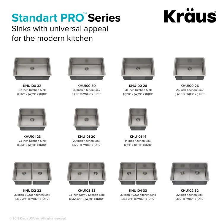 KRAUS Standart PRO™ Undermount 16 Gauge Stainless Steel Kitchen Sink